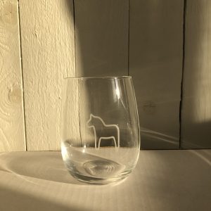 Etsat glas med dalahäst på 2-pack Dricksglas 37 cl